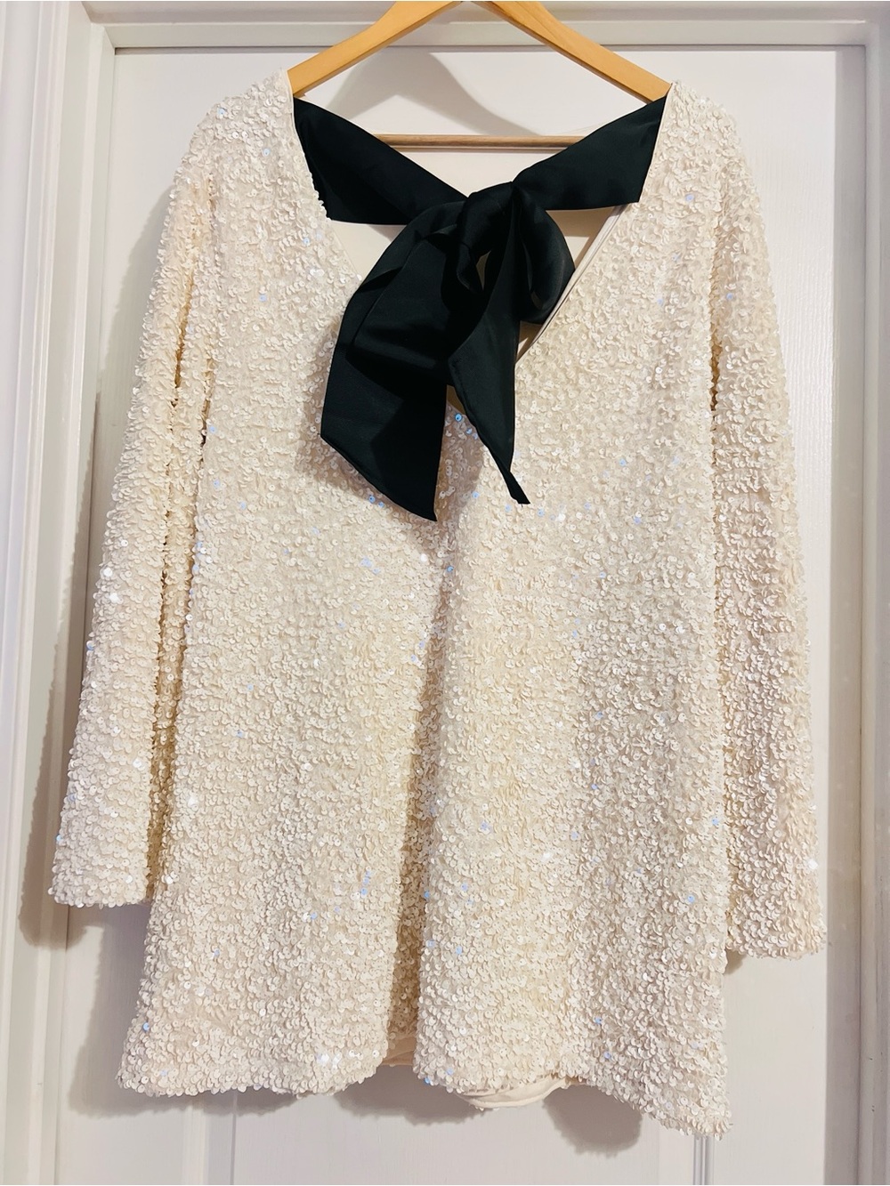 Viral Limited Edition- H&M Cream Sequin Dress Black Bow